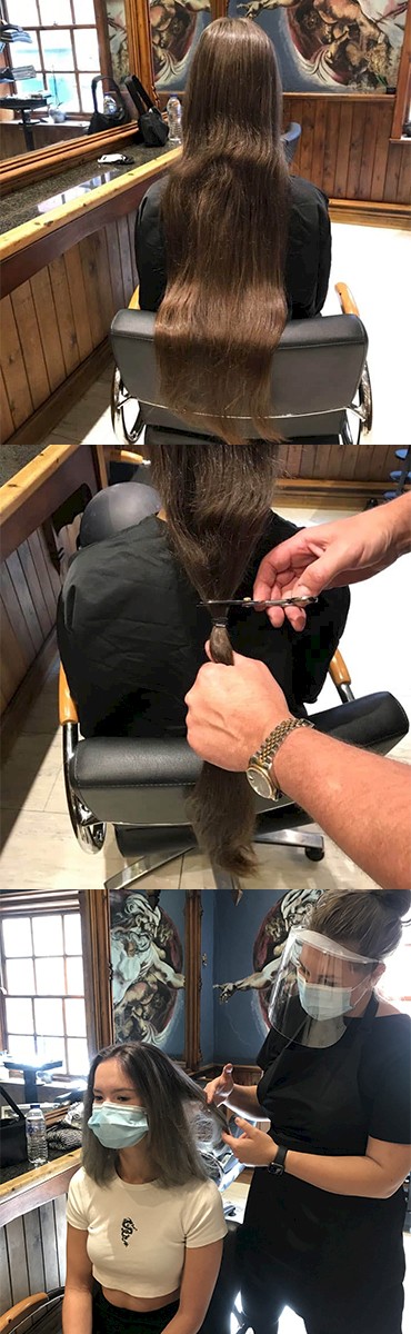 Louise has her hair cut by Georgia